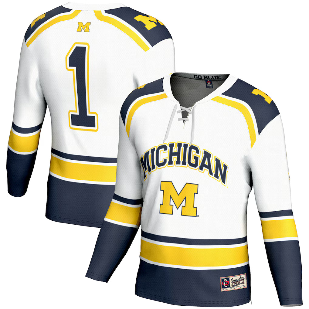 #1 Michigan Wolverines GameDay Greats Hockey Jersey - White -