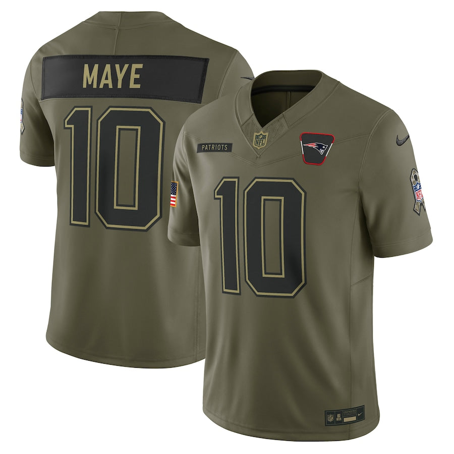 Drake Maye New England Patriots 2025 Salute to Service Limited Jersey - Olive -