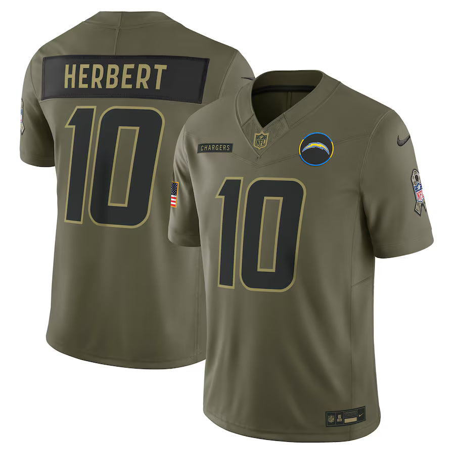 Justin Herbert Los Angeles Chargers 2025 Salute to Service Limited Jersey - Olive -