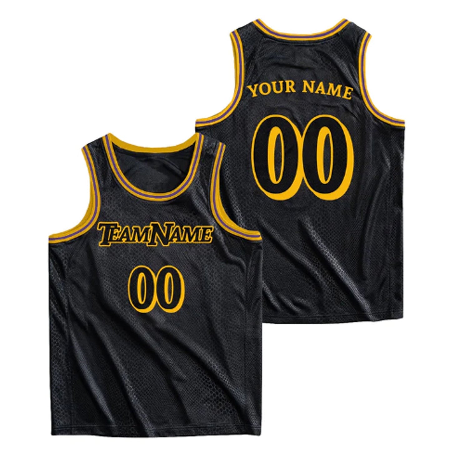 Black-Gold Snakeskin Custom Basketball Jersey