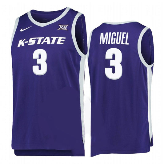 NCAAB Selton Miguel Kansas State Wildcats 3 Jersey