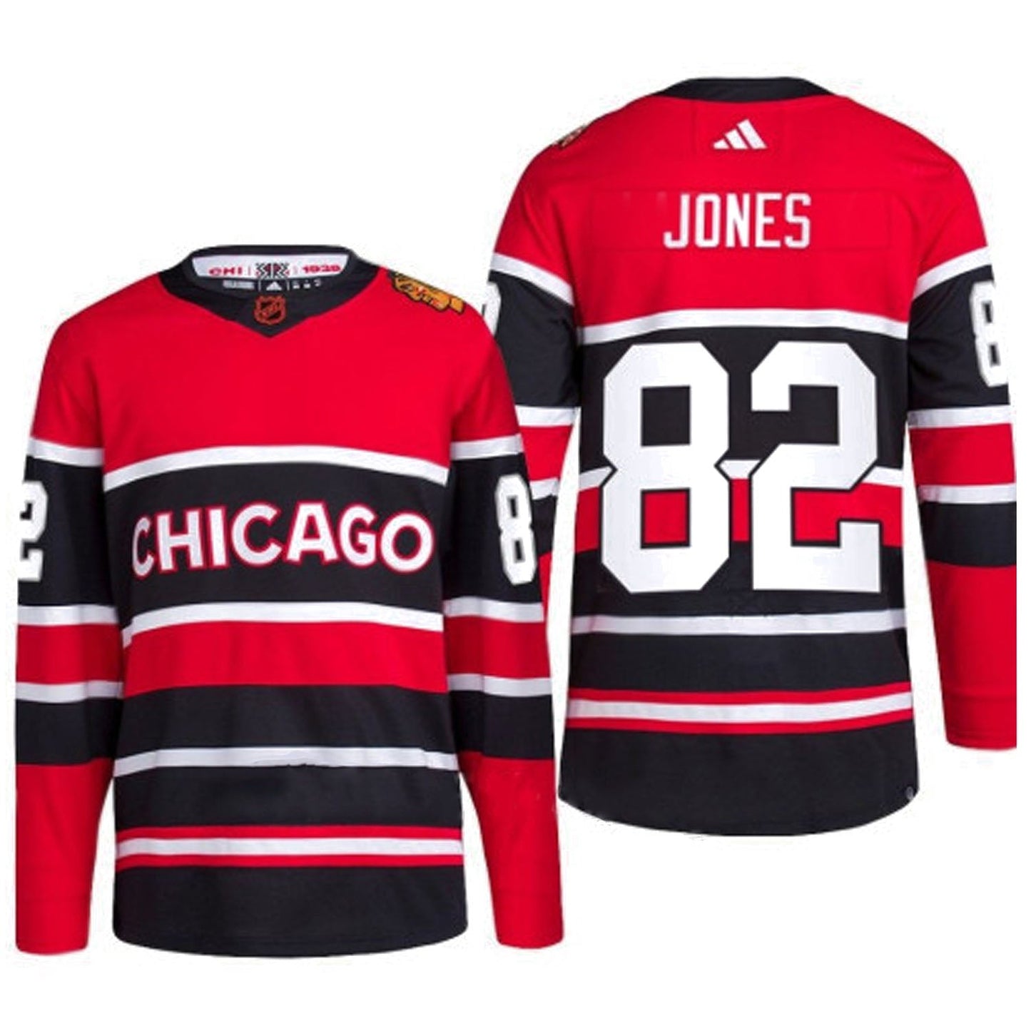Hockey Caleb Jones Chicago Blackhawks 82 Jersey