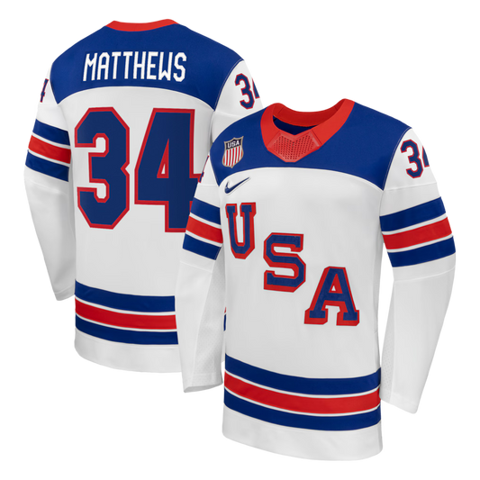 Men's Auston Matthews USA Hockey White 2026 Away Jersey