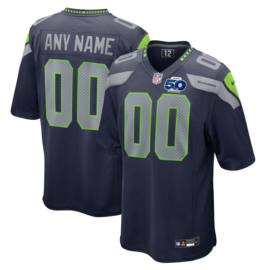 Seattle Seahawks 50th Season Team Custom Game Jersey - College Navy -
