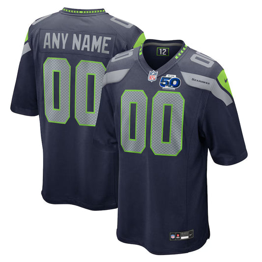 Seattle Seahawks 50th Season Team Custom Game Jersey - College Navy -