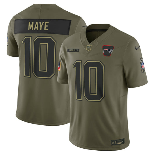 Drake Maye New England Patriots 2025 Salute to Service Limited Jersey - Olive -
