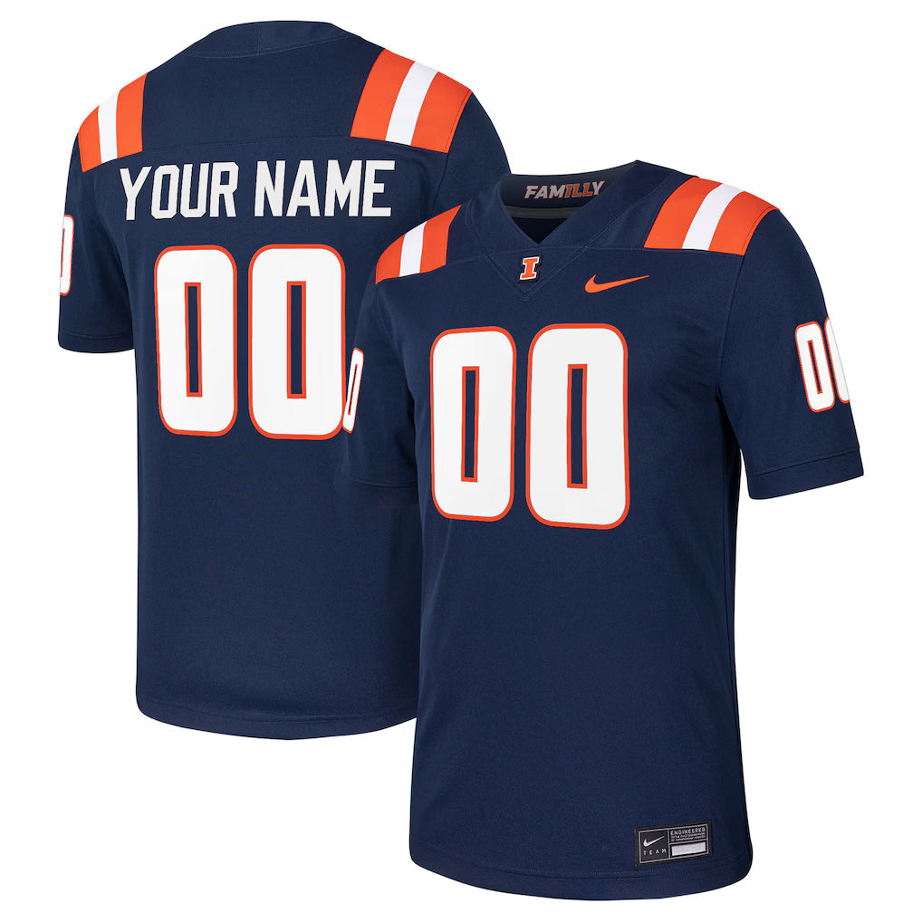 Illinois Fighting Illini Custom Football Game Jersey - Navy -