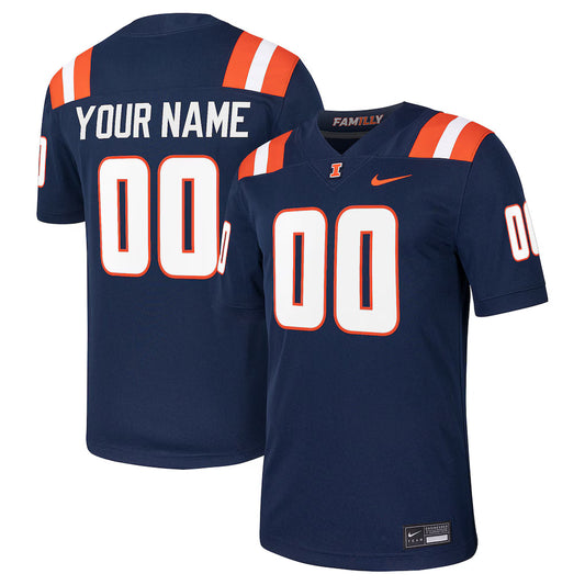 Illinois Fighting Illini Custom Football Game Jersey - Navy -