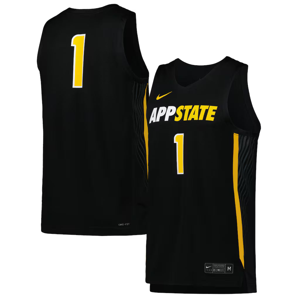#1 Appalachian State Mountaineers Basketball Jersey - Black -