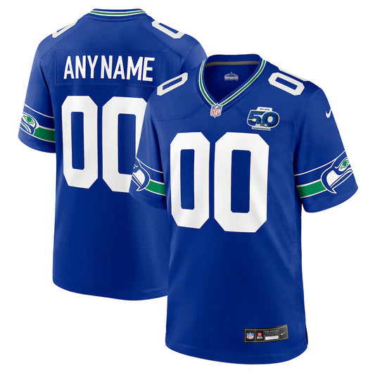 Seattle Seahawks 50th Season Throwback Custom Game Jersey - Royal -