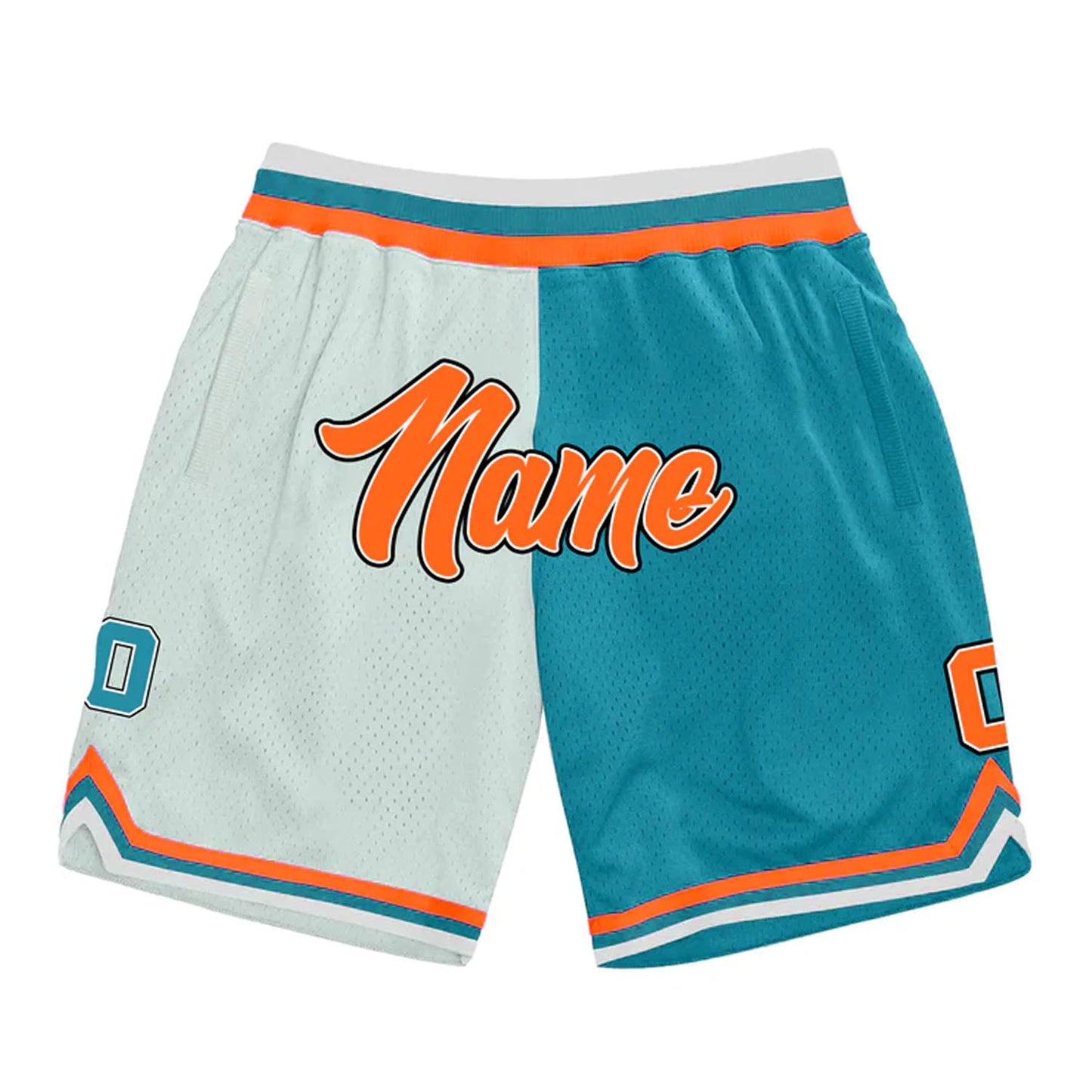 Orange Teal-White Custom Basketball Shorts