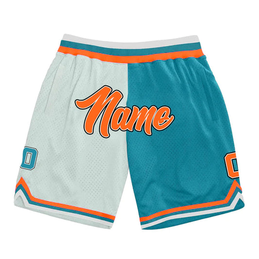 Orange Teal-White Custom Basketball Shorts