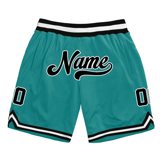 Teal Black-White Custom Basketball Shorts