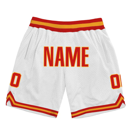 White Red-Yellow Custom Basketball Shorts