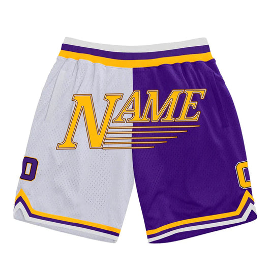 Yellow Purple-White Custom Basketball Shorts